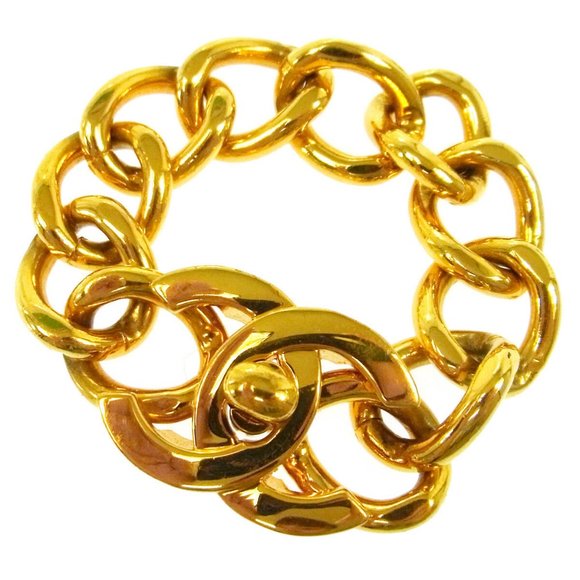 CHANEL Vintage CC Turnlock Motif Gold Chain Bracelet 96P Authentic - Picture 1 of 5